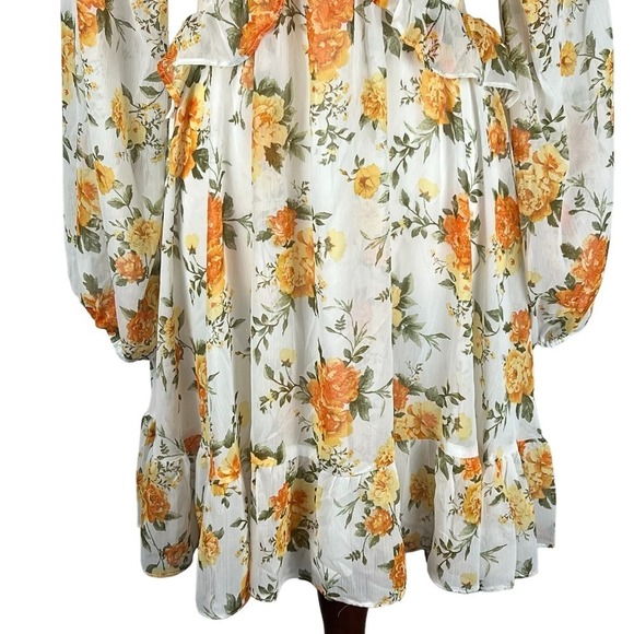VICI‎ FLORAL LONG SLEEVE CUTOUT BACK CHIFFON BABYDOLL DRESS NWT WOMEN'S MEDIUM - Picture 5 of 16